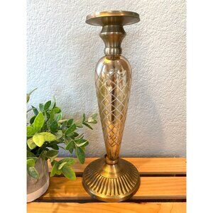 Brass and Glass Iridescent Candlestick 12 inches Traditional Vintage